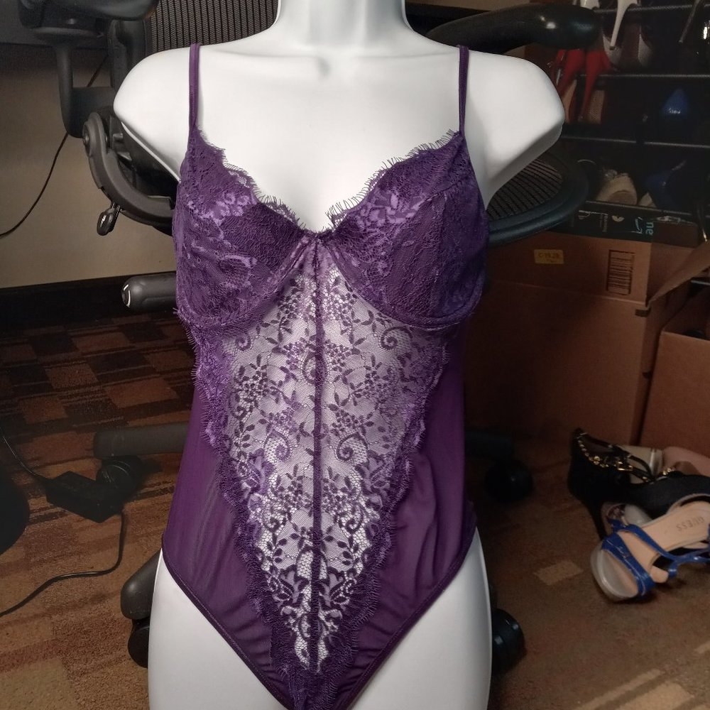 small purple lingerie lace teddy